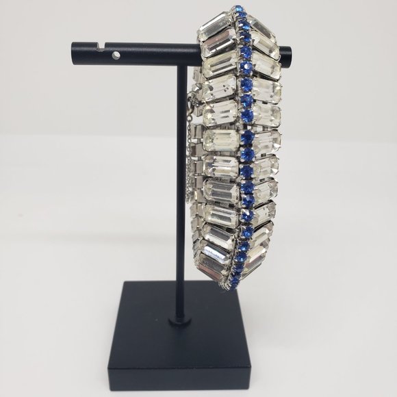 Vintage Cubic Zirconia Silver with Blue Cuff Bracelet - Picture 8 of 10